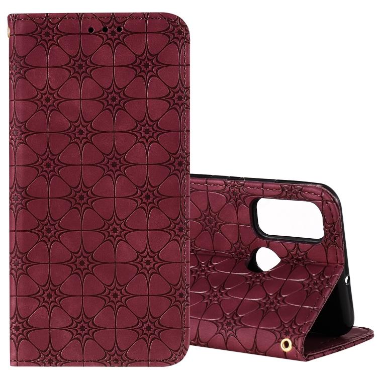 

For Huawei P Smart (2020) Lucky Flowers Embossing Pattern Magnetic Horizontal Flip Leather Case with Holder & Card Slots(Wine Red)