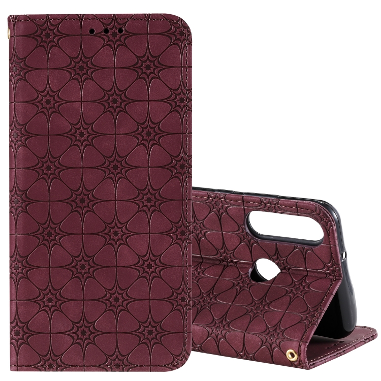 

For Huawei Y6p (2020) Lucky Flowers Embossing Pattern Magnetic Horizontal Flip Leather Case with Holder & Card Slots(Wine Red)