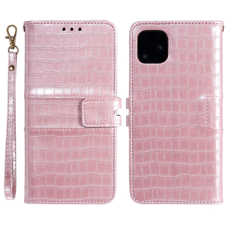 

For iPhone 11 Regular Crocodile Texture Horizontal Flip Leather Case with Holder & Card Slots & Wallet & Photo Frame & Lanyard(Rose Gold)