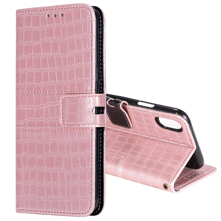 

For iPhone XR Regular Crocodile Texture Horizontal Flip Leather Case with Holder & Card Slots & Wallet & Photo Frame & Lanyard(Rose Gold)