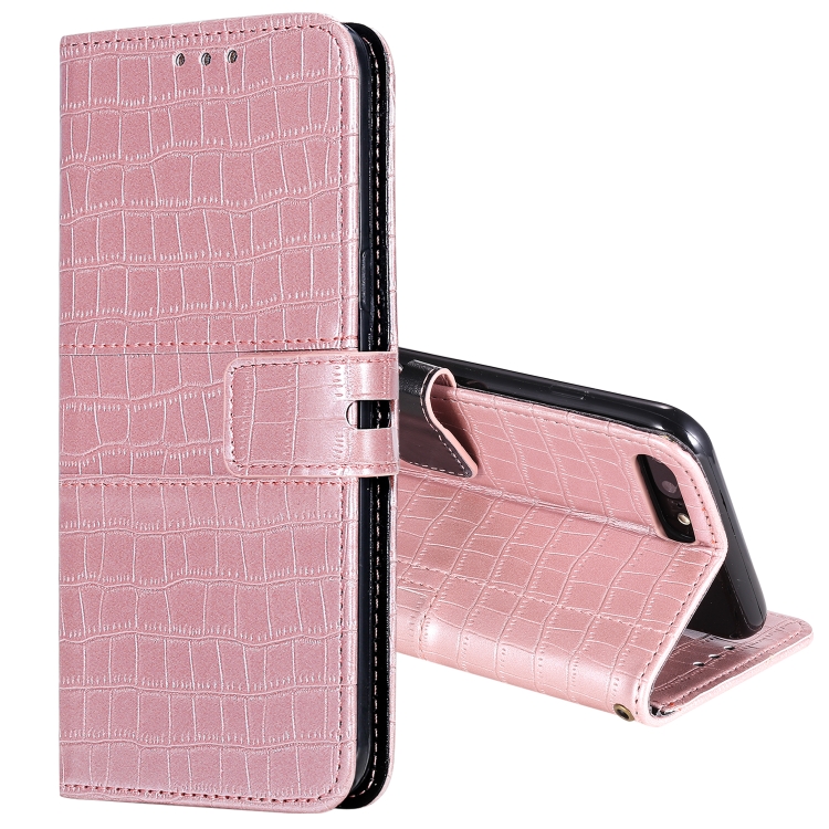 

For iPhone 8 Plus / 7 Plus Regular Crocodile Texture Horizontal Flip Leather Case with Holder & Card Slots & Wallet & Photo Frame & Lanyard(Rose Gold)