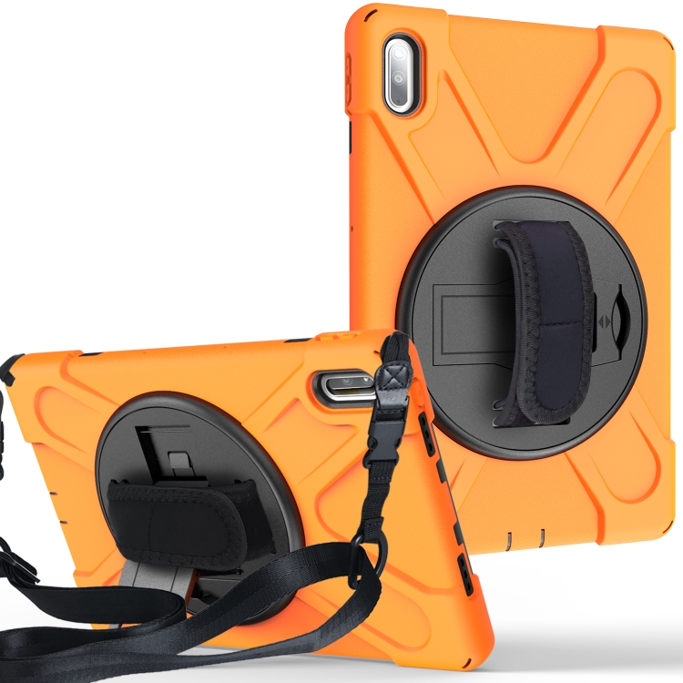 

For Huawei Matepad Pro 10.4 inch Shockproof Colorful Silicone + PC Protective Case with Holder & Shoulder Strap & Hand Strap & Pen Slot(Orange)