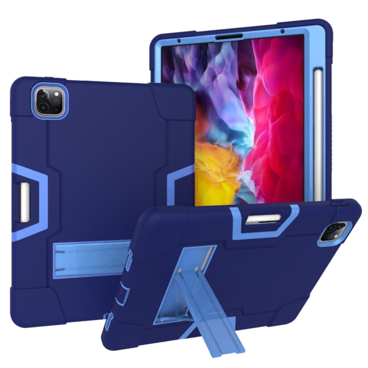 

For iPad Pro 12.9 (2018) / (2020) Contrast Color Silicone + PC Protective Case with Holder(Navy Blue + Blue)