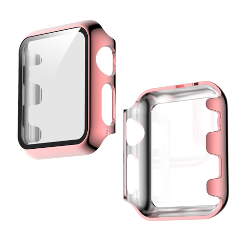 

For Apple Watch Series 3 & 2 & 1 42mm Electroplated PC Case + Tempered Film Integrated Protective Cover(Pink)