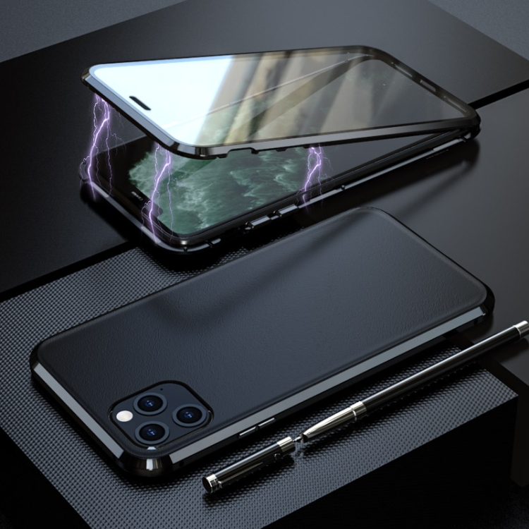 

For iPhone 11 Pro Shockproof Magnetic Attraction Leather Backboard + Tempered Glass Protective Case(Black)