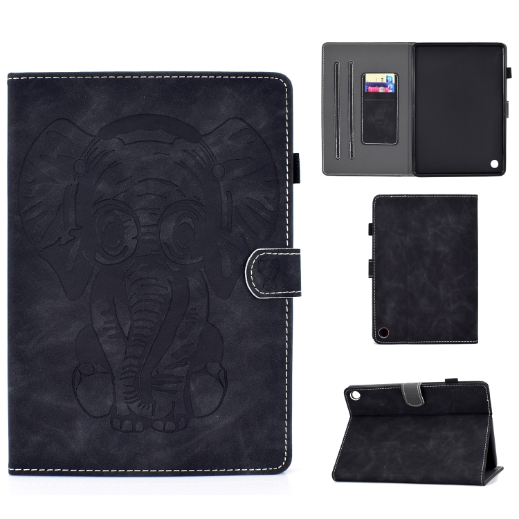 

For Amazon Kindle Fire HD 8 2020 Embossed Elephant Pattern Horizontal Flip PU Leather Case with Holder & Card Slots & Sleep / Wake-up Function(Black)