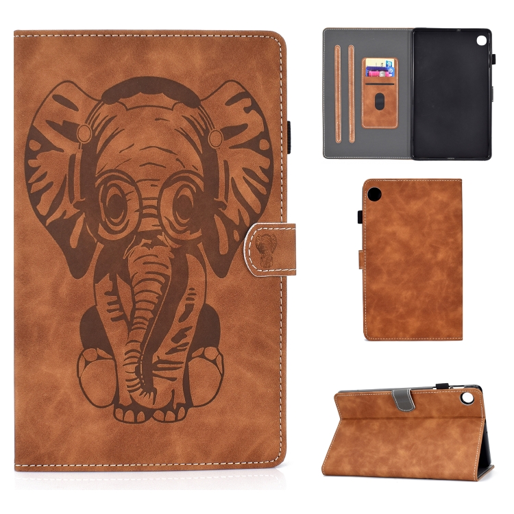 

For Lenovo Tab M10 Plus Embossed Elephant Pattern Horizontal Flip PU Leather Case with Holder & Card Slots & Sleep / Wake-up Function(Brown)