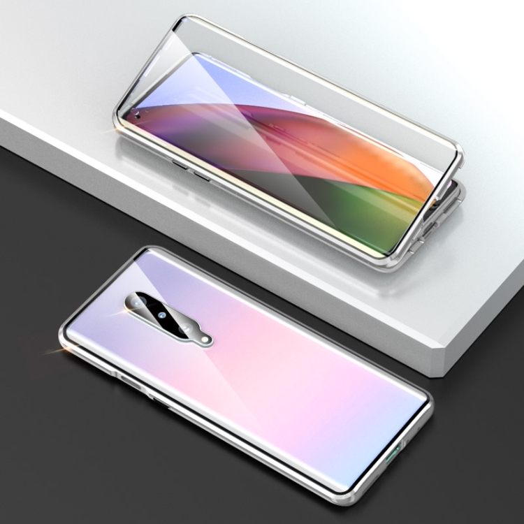 

For OnePlus 8 Shockproof Double-sided Tempered Glass Magnetic Attraction Protective Case with Camera Lens Protector Cover(Silver)