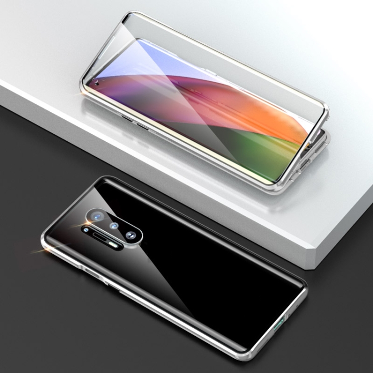 

For OnePlus 8 Pro Shockproof Double-sided Tempered Glass Magnetic Attraction Protective Case with Camera Lens Protector Cover(Silver)