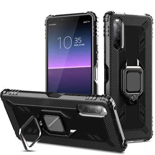 

For Sony Xperia L4 Carbon Fiber Protective Case with 360 Degree Rotating Ring Holder(Black)