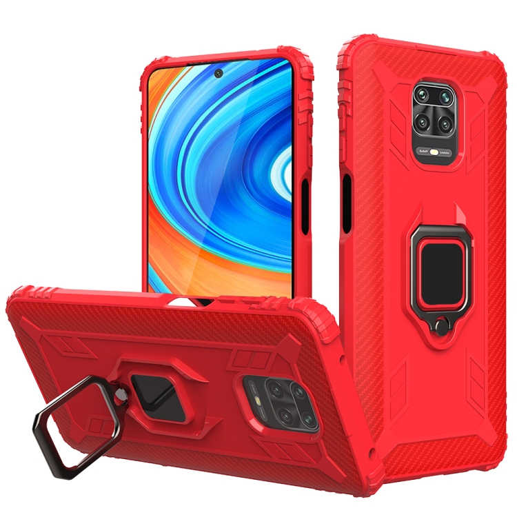 

For Xiaomi Redmi 10X 5G Carbon Fiber Protective Case with 360 Degree Rotating Ring Holder(Red)
