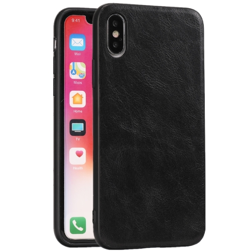 

For iPhone X Crazy Horse Textured Calfskin PU+PC+TPU Case(黑色)