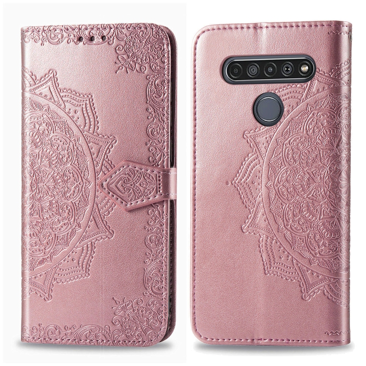 

For LG K61 Embossed Mandala Pattern TPU + PU Horizontal Flip Leather Case with Holder & Three Card Slots & Wallet(Rose Gold)