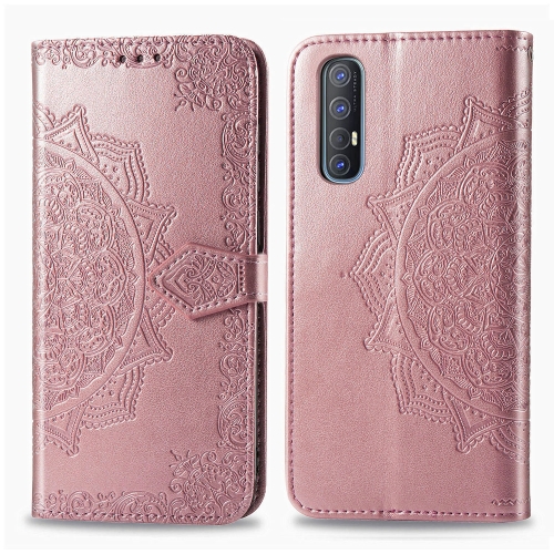 

For OPPO Find X2 Neo Embossed Mandala Pattern TPU + PU Horizontal Flip Leather Case with Holder & Three Card Slots & Wallet(Rose Gold)