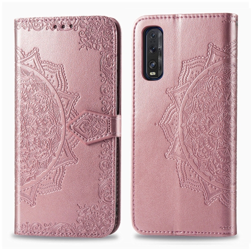 

For OPPO Find X2 Embossed Mandala Pattern TPU + PU Horizontal Flip Leather Case with Holder & Three Card Slots & Wallet(Rose Gold)