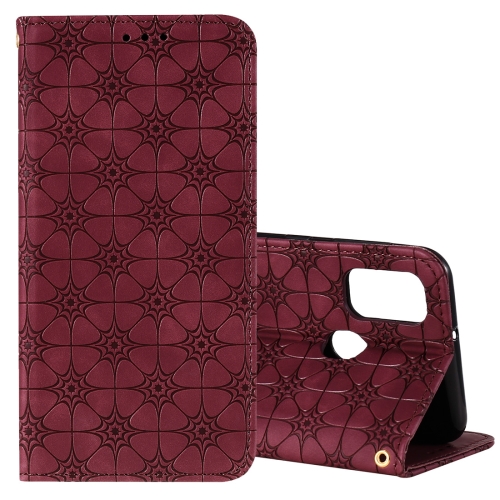 

For Samsung Galaxy M30s / M21 Lucky Flowers Embossing Pattern Magnetic Horizontal Flip Leather Case with Holder & Card Slots(Wine Red)