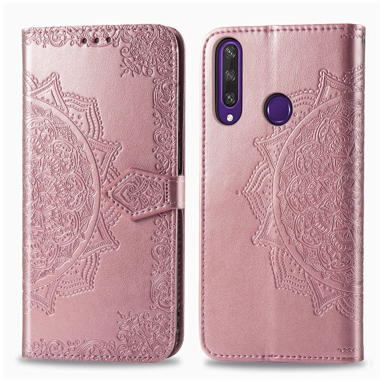 

For Huawei Y6p Embossed Mandala Pattern TPU + PU Horizontal Flip Leather Case with Holder & Card Slots & Wallet(Rose Gold)