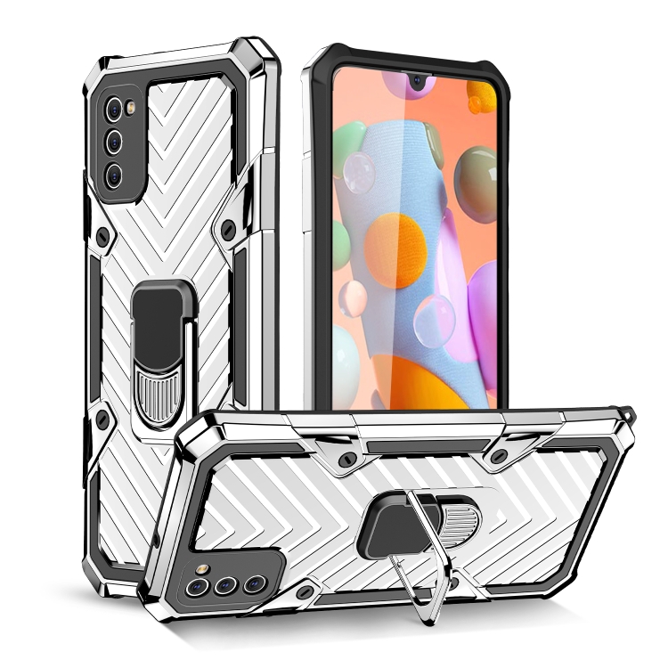 

For Samsung Galaxy A41 Cool Armor PC + TPU Shockproof Case with 360 Degree Rotation Ring Holder(Silver)