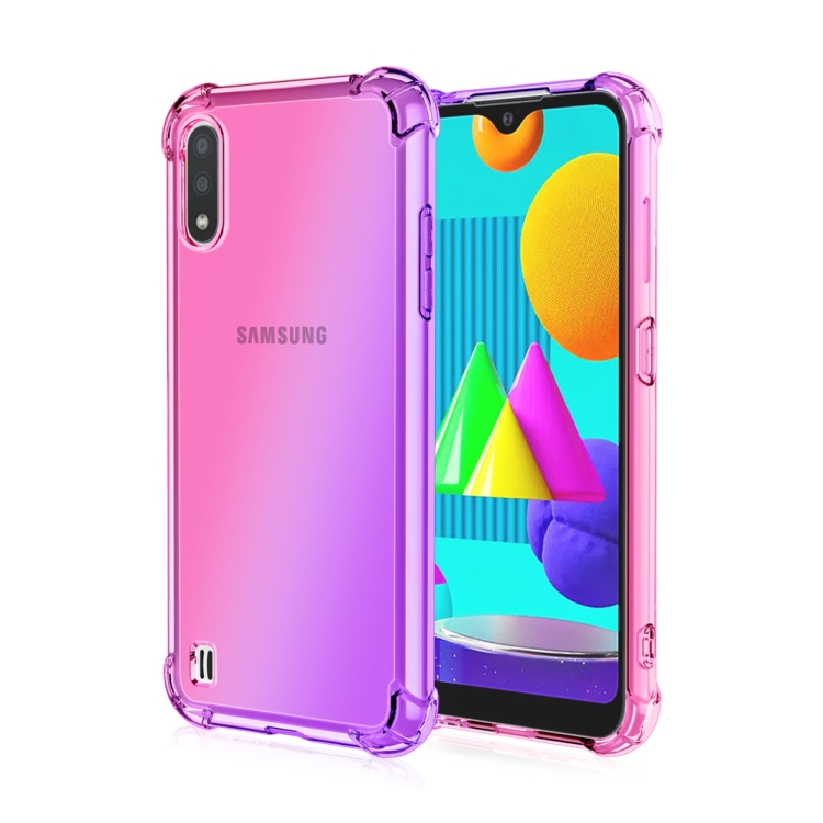 

For Samsung Galaxy M01 Four-Corner Airbag Shockproof Gradient Color TPU Protective Case(Pink Purple)