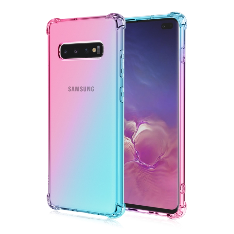 

For Samsung Galaxy S10 Four-Corner Airbag Shockproof Gradient Color TPU Protective Case(Pink Green)