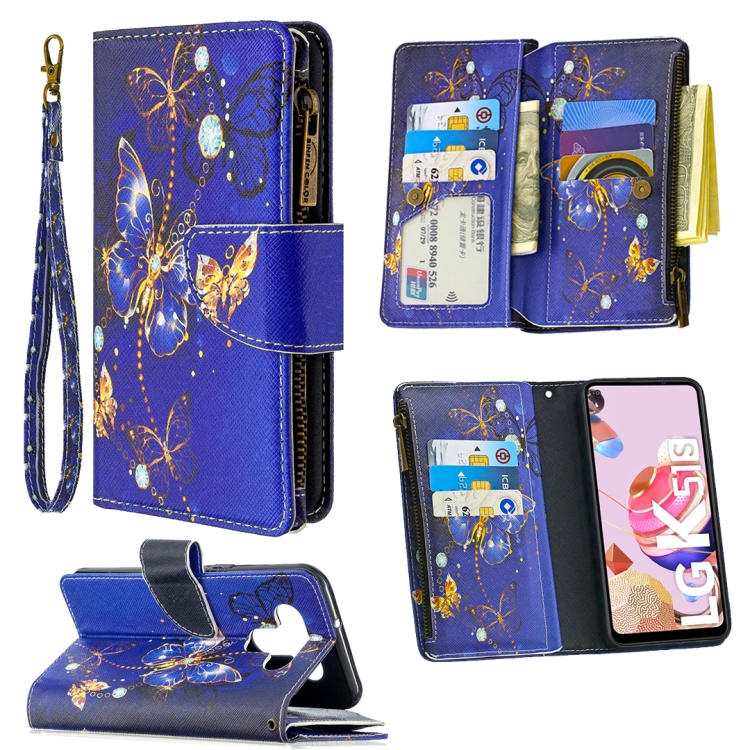 

For LG K51 Colored Drawing Pattern Zipper Horizontal Flip Leather Case with Holder & Card Slots & Wallet(Purple Butterfly)