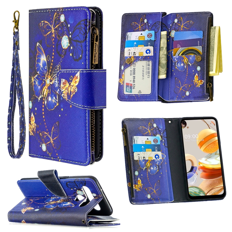 

For LG K61 Colored Drawing Pattern Zipper Horizontal Flip Leather Case with Holder & Card Slots & Wallet(Purple Butterfly)
