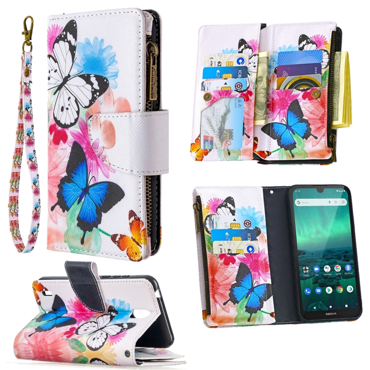 

For Nokia 1.3 Colored Drawing Pattern Zipper Horizontal Flip Leather Case with Holder & Card Slots & Wallet(Two Butterflies)