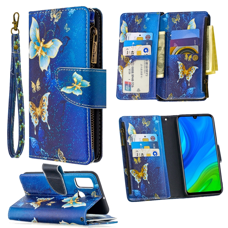 

For Huawei P smart 2020 Colored Drawing Pattern Zipper Horizontal Flip Leather Case with Holder & Card Slots & Wallet(Gold Butterfly)