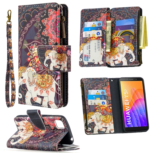 

For Huawei Y5p Colored Drawing Pattern Zipper Horizontal Flip Leather Case with Holder & Card Slots & Wallet(Flower Elephants)