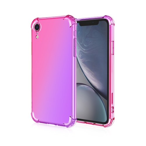 

For iPhone XR Four-Corner Airbag Shockproof Gradient Color Clear TPU Case(Pink / Purple)