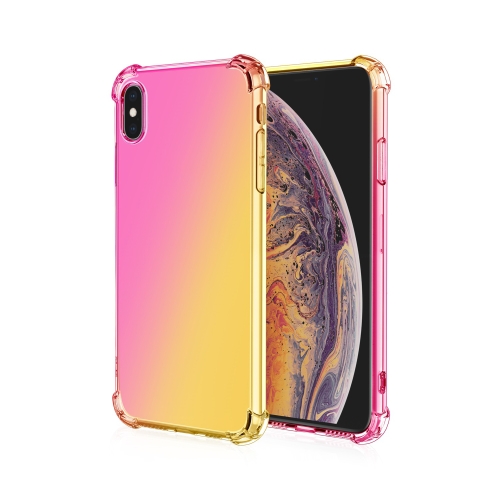 

For iPhone XS Max Four-Corner Airbag Shockproof Gradient Color Clear TPU Case(Pink / Gold)