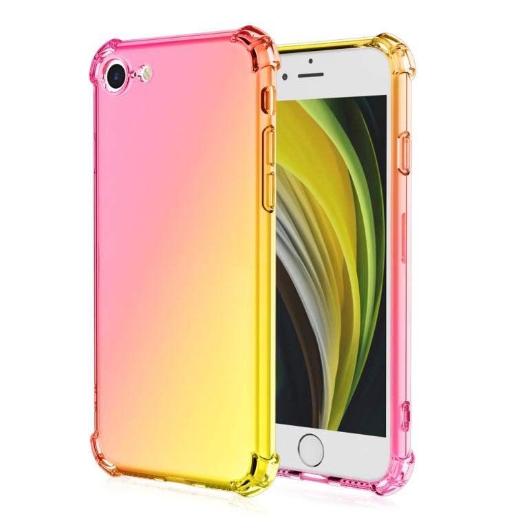 

For iPhone SE 2020 Four-Corner Airbag Shockproof Gradient Color Clear TPU Case(Pink / Gold)