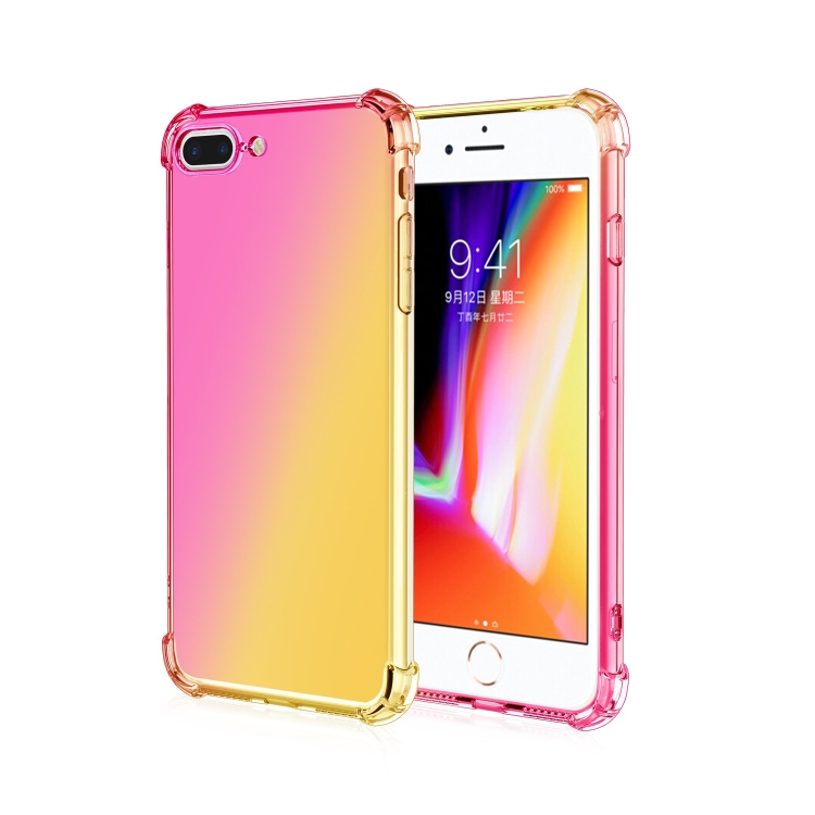 

For iPhone 8 Plus / 7 Plus Four-Corner Airbag Shockproof Gradient Color Clear TPU Case(Pink / Gold)