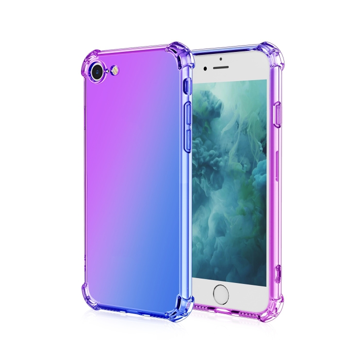 

For iPhone 8 / 7 Four-Corner Airbag Shockproof Gradient Color Clear TPU Case(Purple / Blue)
