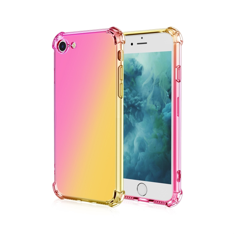 

For iPhone 8 / 7 Four-Corner Airbag Shockproof Gradient Color Clear TPU Case(Pink / Gold)