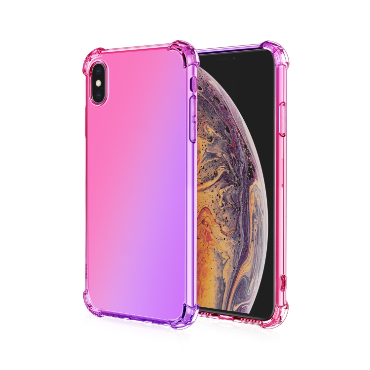 

For iPhone X / XS Four-Corner Airbag Shockproof Gradient Color Clear TPU Case(Pink / Purple)