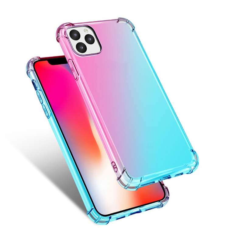 

For iPhone 11 Pro Max Four-Corner Airbag Shockproof Gradient Color Clear TPU Case(Pink / Green)