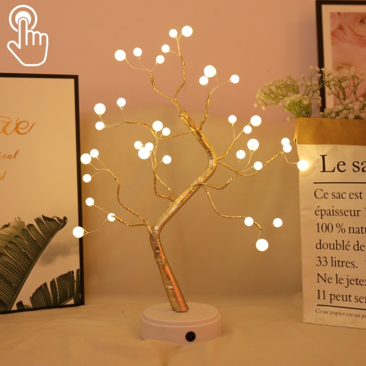 

36 LEDs Pearl Tree Copper Wire Table Lamp Creative Decoration Touch Control Night Light (Warm White Light)