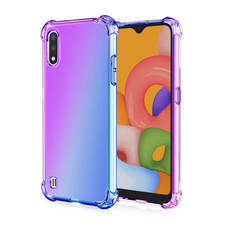 

For Samsung Galaxy A01 Four-Corner Airbag Shockproof Gradient Color Clear TPU Case(Purple Blue)