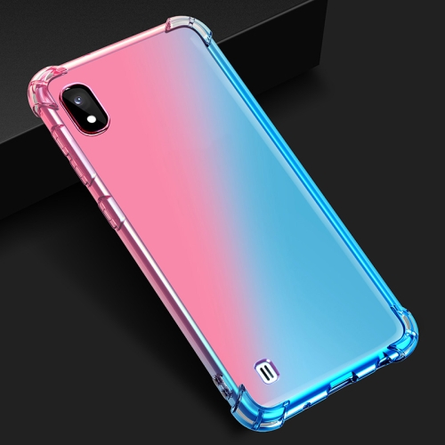 

For Samsung Galaxy A10 Four-Corner Airbag Shockproof Gradient Color Clear TPU Case(Pink Green)