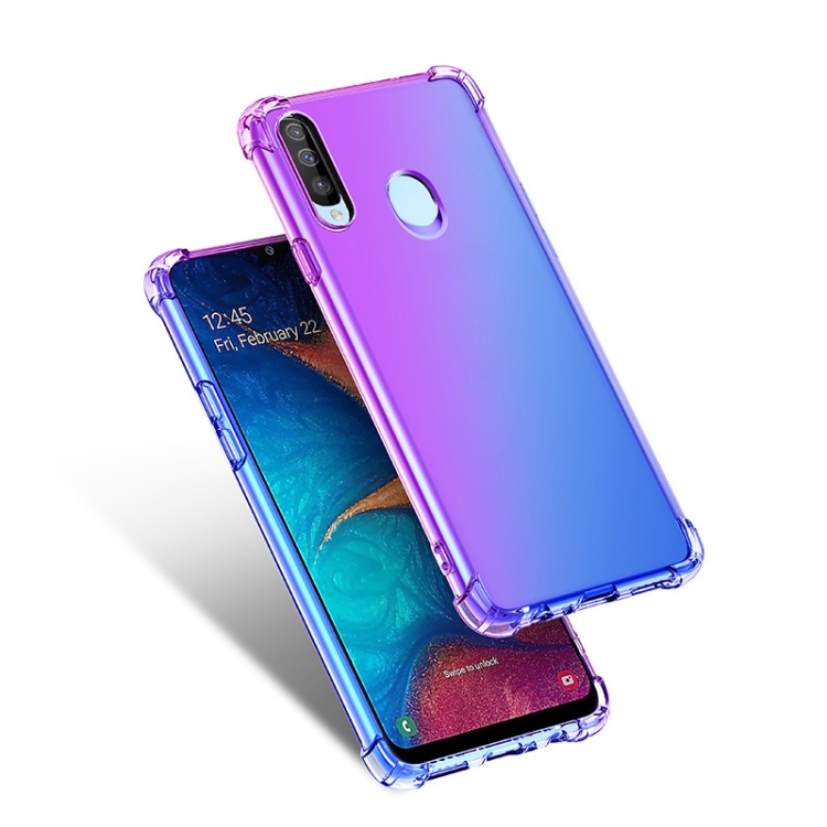 

For Samsung Galaxy A20s Four-Corner Airbag Shockproof Gradient Color Clear TPU Case(Purple Blue)
