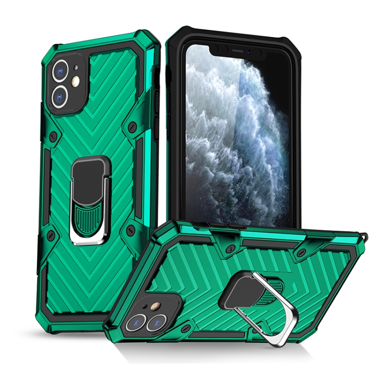 

For iPhone 11 Cool Armor PC+TPU Shockproof Case with 360 Degree Rotation Ring Holder(Dark Green)