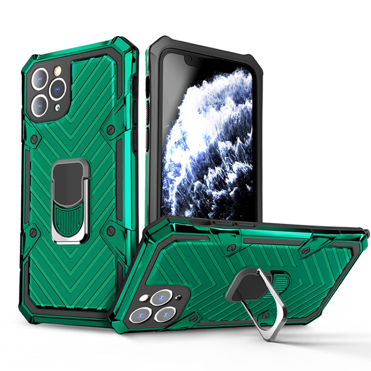 

For iPhone 11 Pro Cool Armor PC+TPU Shockproof Case with 360 Degree Rotation Ring Holder(Dark Green)