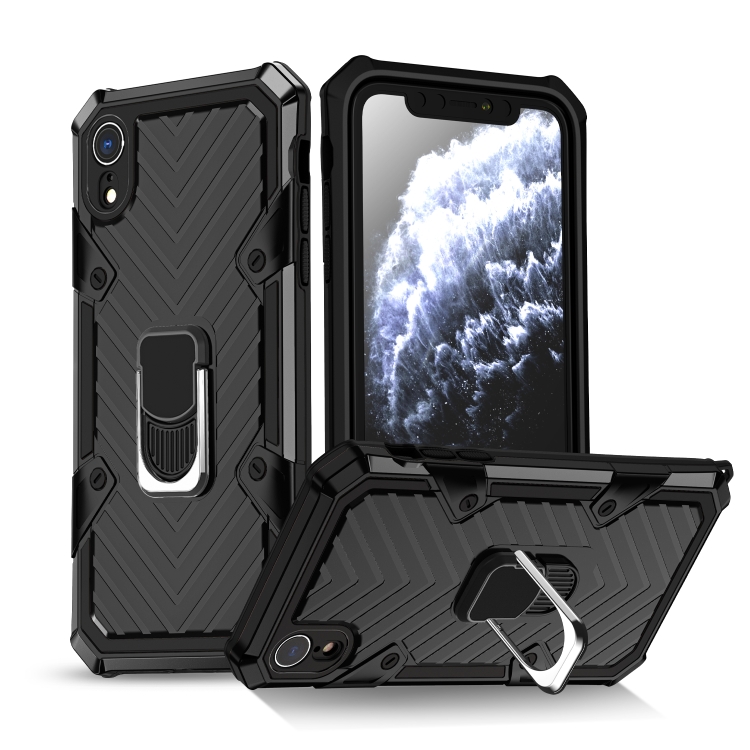 

For iPhone XR Cool Armor PC+TPU Shockproof Case with 360 Degree Rotation Ring Holder(Black)