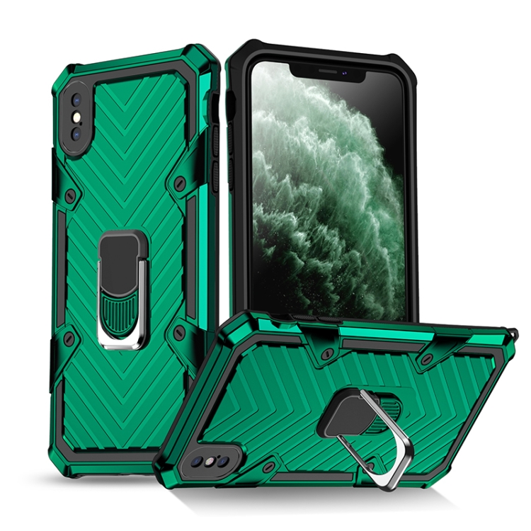 

For iPhone XS Max Cool Armor PC+TPU Shockproof Case with 360 Degree Rotation Ring Holder(Dark Green)