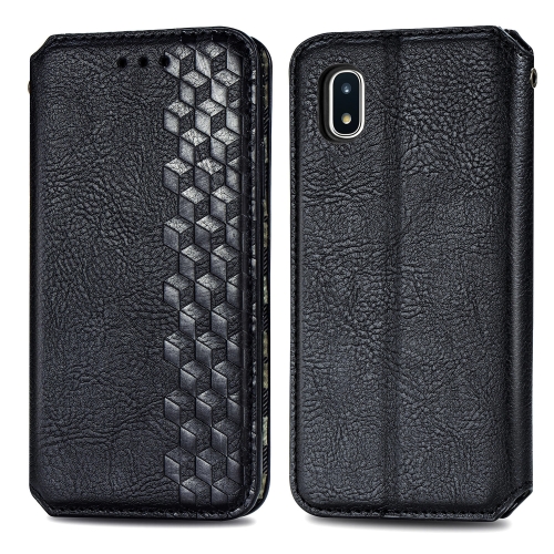 

For Samsung Galaxy A20(Japanese Version) Cubic Grid Pressed Horizontal Flip Magnetic Leather Case with Holder & Card Slots & Wallet(Black)