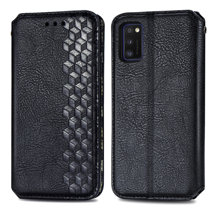 

For Samsung Galaxy A41 Cubic Grid Pressed Horizontal Flip Magnetic Leather Case with Holder & Card Slots & Wallet(Black)