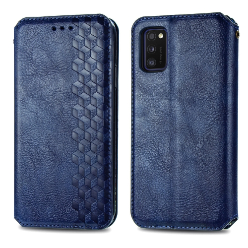 

For Samsung Galaxy A41 Cubic Grid Pressed Horizontal Flip Magnetic Leather Case with Holder & Card Slots & Wallet(Blue)