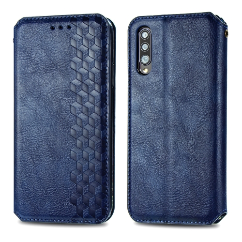 

For Samsung Galaxy A50s / A30s / A50 Cubic Grid Pressed Horizontal Flip Magnetic Leather Case with Holder & Card Slots & Wallet(Blue)