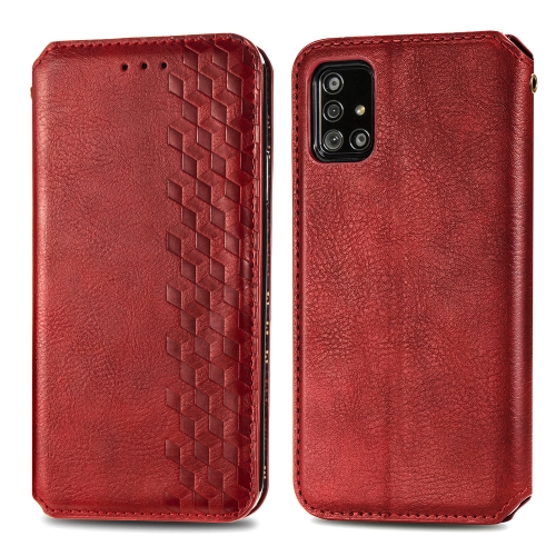 

For Samsung Galaxy A51 5G Cubic Grid Pressed Horizontal Flip Magnetic Leather Case with Holder & Card Slots & Wallet(Red)